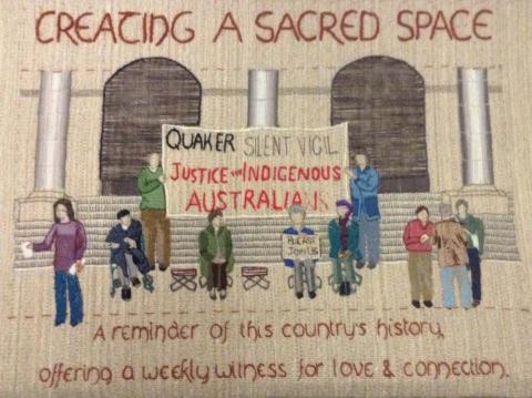Tapestry image of the Quaker silent vigil 
